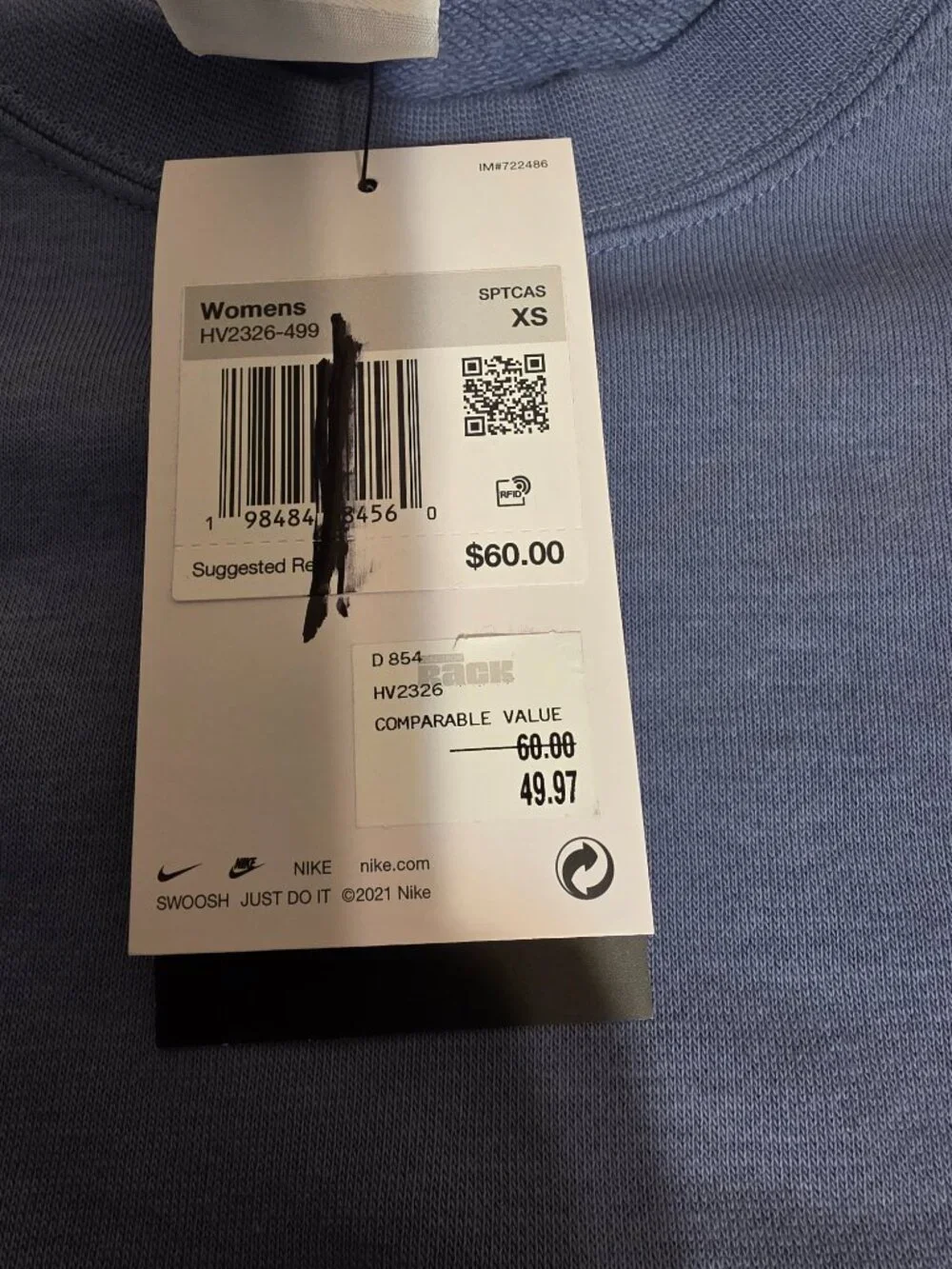 Nike Sportswear Club Fleece Loose Crew Neck Sweatshirt NWT Blue XS